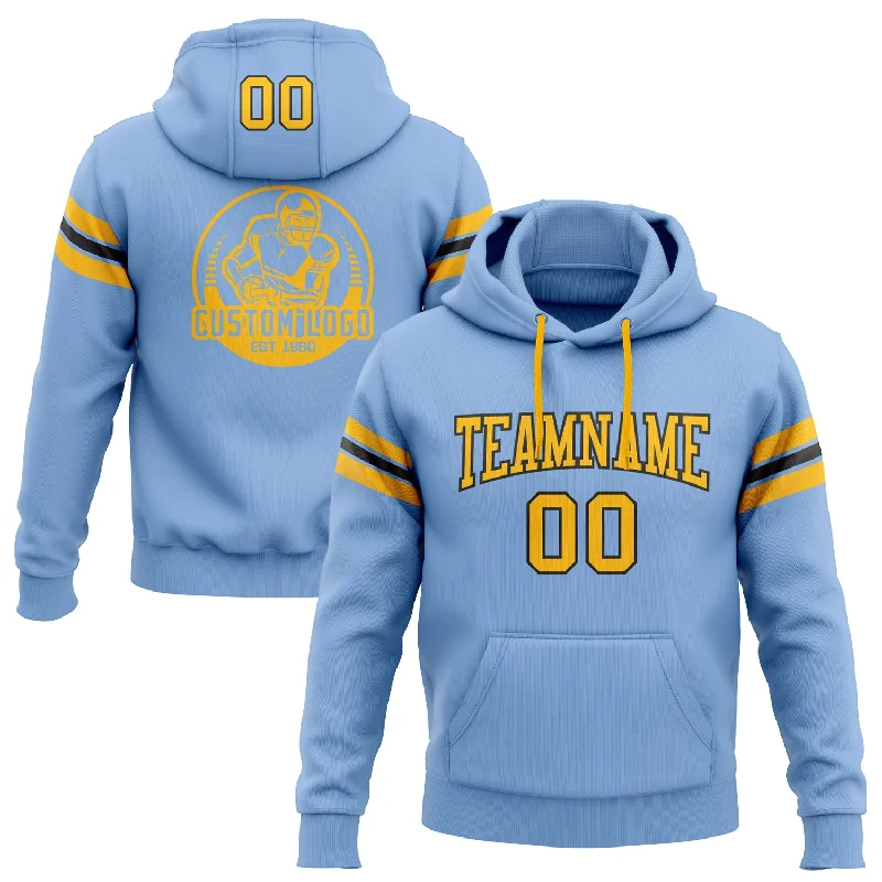 Custom Stitched Light Blue Gold-Black Football Pullover Sweatshirt Hoodie Traditional Men's Wool Custom Stitched Light Blue Gold-Black Football Pullover Sweatshirt Hoodie Traditional Men's Wool