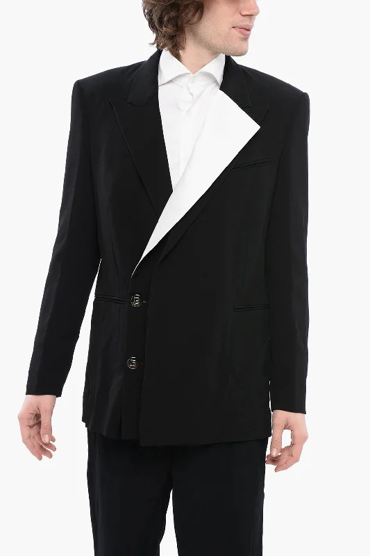 Balmain Double-Breasted Viscose Blazer With Contrasting Lapel Stylish Men's Tropical Balmain Double-Breasted Viscose Blazer With Contrasting Lapel Stylish Men's Tropical