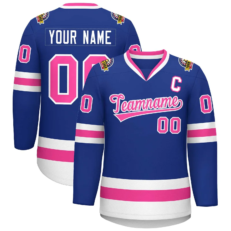 Custom Royal Pink-White Classic Style Hockey Jersey Elegant Men's Cashmere