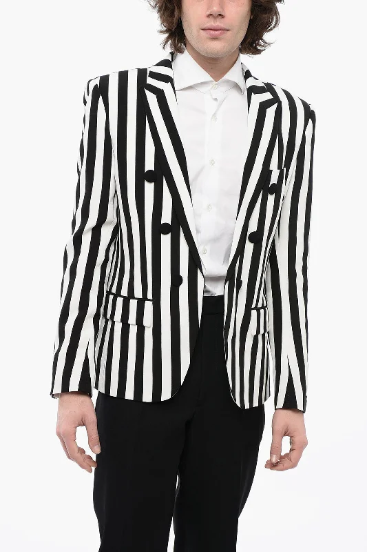 Balmain Double-Breasted Awning Striped Blazer With Peak Lapel Trendy Men's Scandinavian Balmain Double-Breasted Awning Striped Blazer With Peak Lapel Trendy Men's Scandinavian