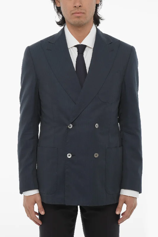 Corneliani Double-Breasted Academy Herringbone Cotton Blazer Laid