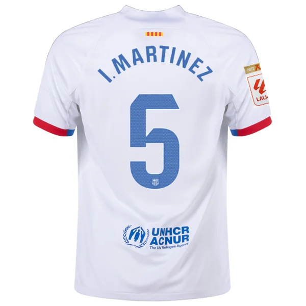 Nike Barcelona Iñigo Martinez Away Jersey w/ La Liga Champions Patches 23/24 (White/Royal Blue) Athletic Men's High Nike Barcelona Iñigo Martinez Away Jersey w/ La Liga Champions Patches 23/24 (White/Royal Blue) Athletic Men's High