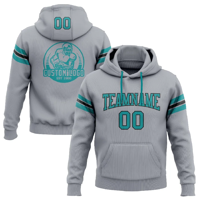 Custom Stitched Gray Teal-Black Football Pullover Sweatshirt Hoodie Bohemian Men's Free Custom Stitched Gray Teal-Black Football Pullover Sweatshirt Hoodie Bohemian Men's Free