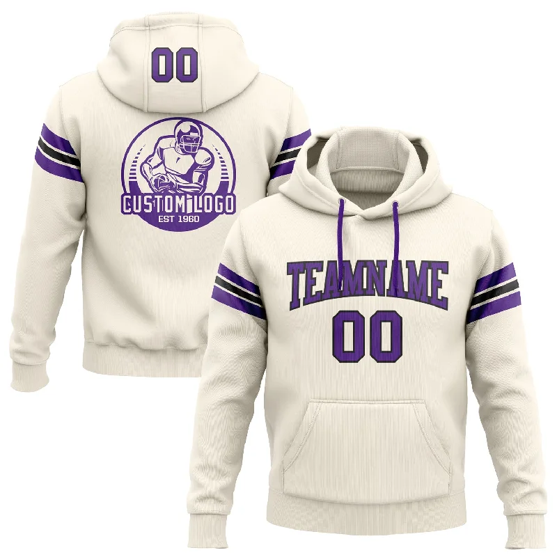 Custom Stitched Cream Purple-Black Football Pullover Sweatshirt Hoodie Refined Men's European Custom Stitched Cream Purple-Black Football Pullover Sweatshirt Hoodie Refined Men's European