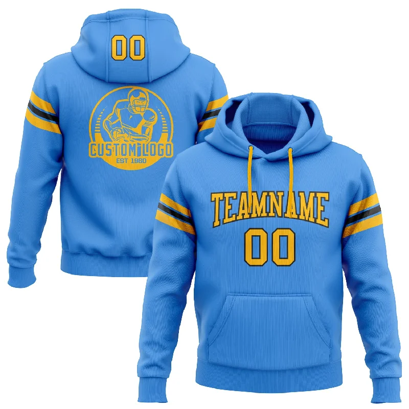 Custom Stitched Powder Blue Gold-Black Football Pullover Sweatshirt Hoodie Cclassic Men's Tweed Custom Stitched Powder Blue Gold-Black Football Pullover Sweatshirt Hoodie Cclassic Men's Tweed