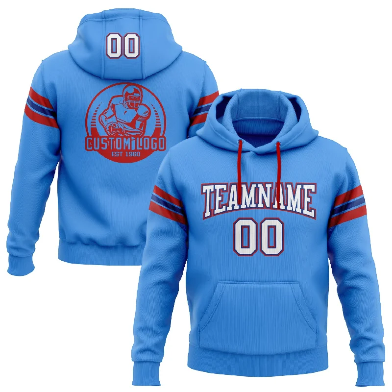 Custom Stitched Powder Blue White Royal-Red Football Pullover Sweatshirt Hoodie Bold Men's Statement Custom Stitched Powder Blue White Royal-Red Football Pullover Sweatshirt Hoodie Bold Men's Statement