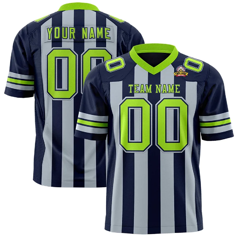 Custom Navy Gray Personalized Thick Stripe Design Authentic Football Jersey Cozy Men's Winter Custom Navy Gray Personalized Thick Stripe Design Authentic Football Jersey Cozy Men's Winter