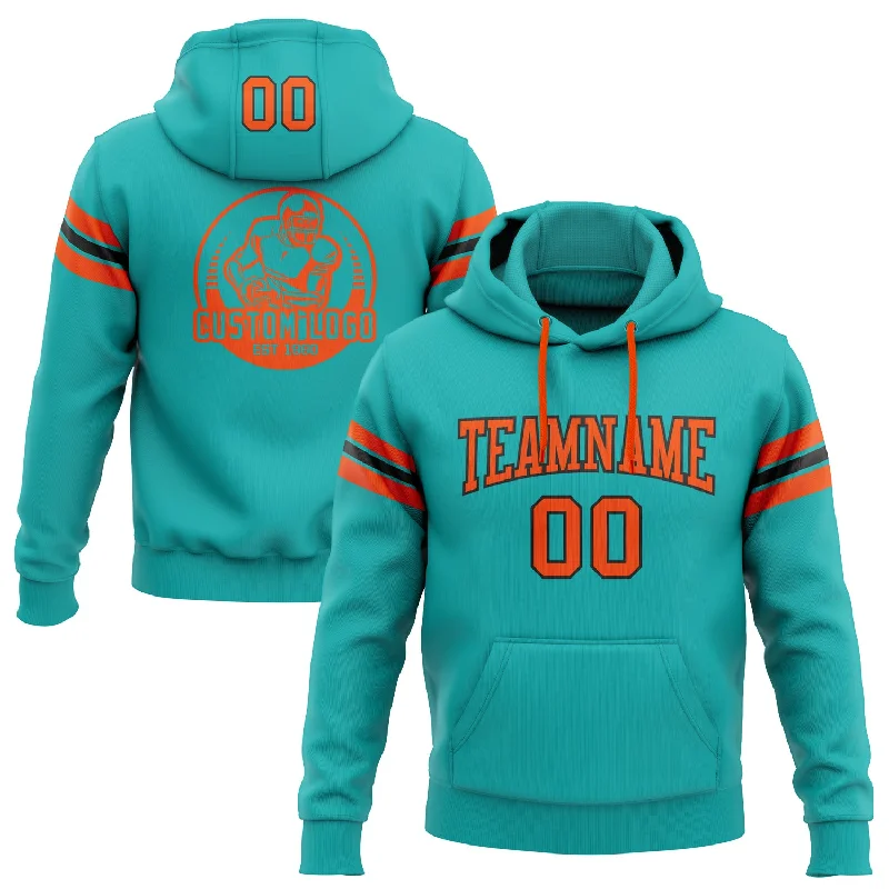 Custom Stitched Aqua Orange-Black Football Pullover Sweatshirt Hoodie Traditional Men's Wool Custom Stitched Aqua Orange-Black Football Pullover Sweatshirt Hoodie Traditional Men's Wool