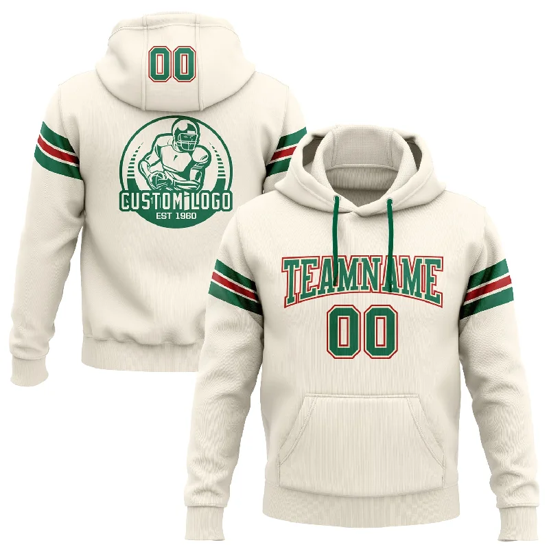 Custom Stitched Cream Kelly Green-Red Football Pullover Sweatshirt Hoodie Bold Men's Statement Custom Stitched Cream Kelly Green-Red Football Pullover Sweatshirt Hoodie Bold Men's Statement