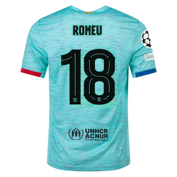 Nike Barcelona Oriol Romeu Third Jersey w/ Champions League Patches 23/24 (Light Aqua/Royal Blue) Minimalist Men's Casual Nike Barcelona Oriol Romeu Third Jersey w/ Champions League Patches 23/24 (Light Aqua/Royal Blue) Minimalist Men's Casual