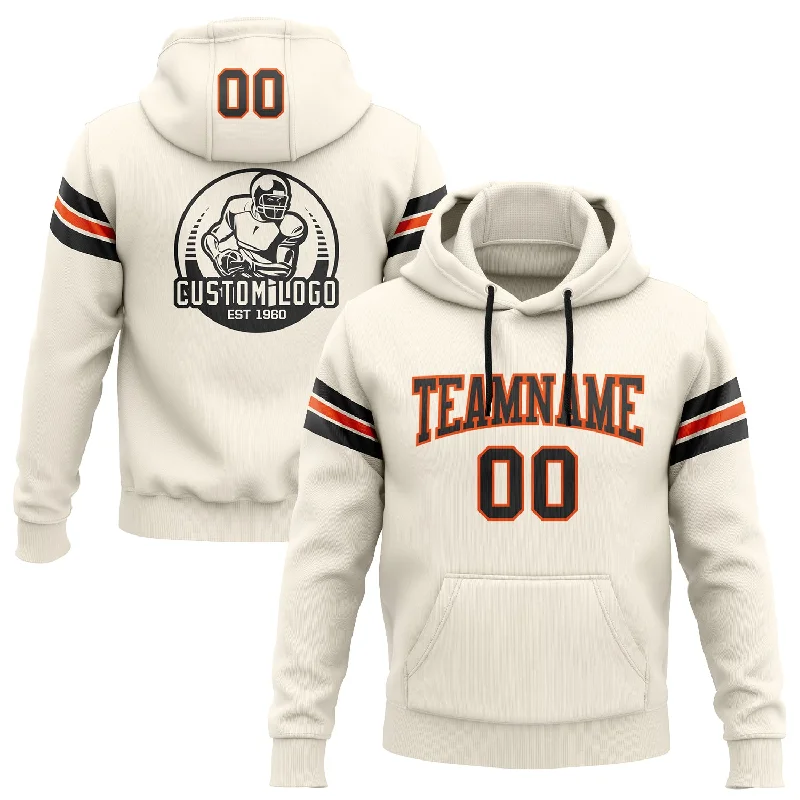 Custom Stitched Cream Black-Orange Football Pullover Sweatshirt Hoodie Athletic Men's High Custom Stitched Cream Black-Orange Football Pullover Sweatshirt Hoodie Athletic Men's High