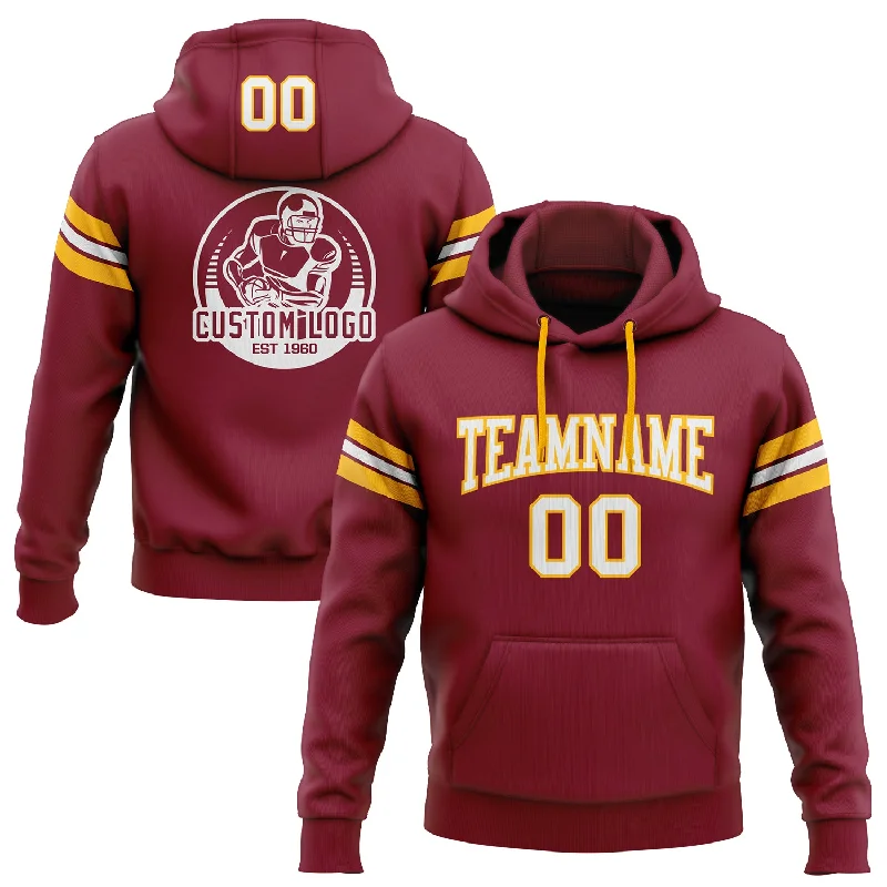 Custom Stitched Crimson White-Gold Football Pullover Sweatshirt Hoodie Gym