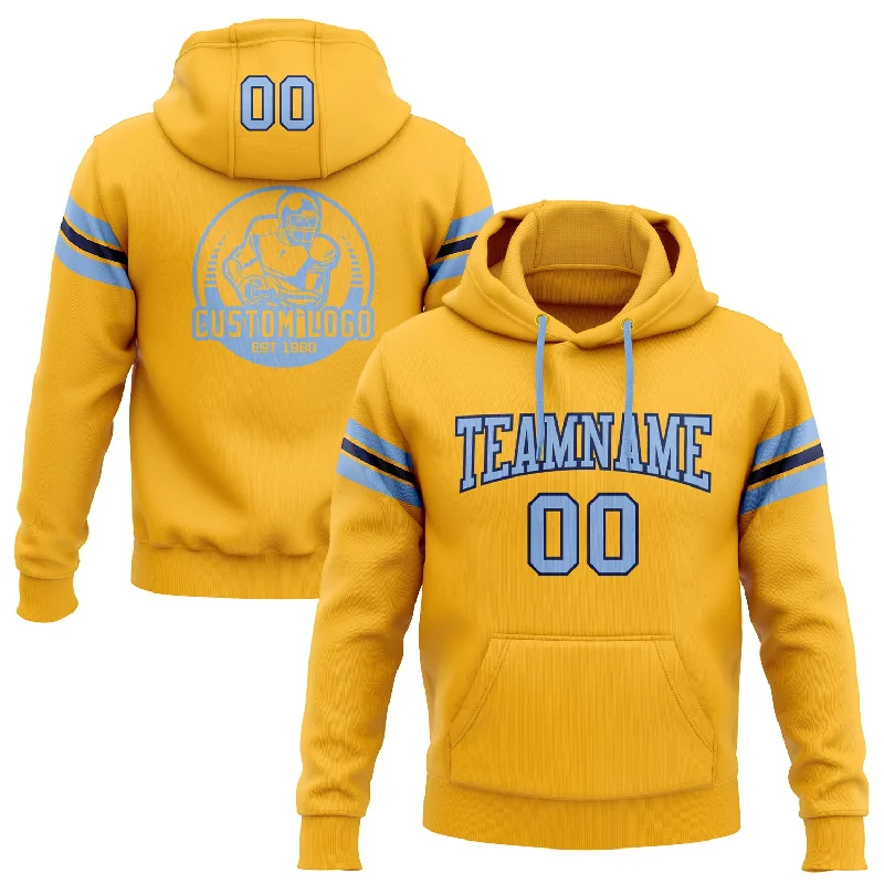 Custom Stitched Gold Light Blue-Navy Football Pullover Sweatshirt Hoodie Modern Men's Tech Custom Stitched Gold Light Blue-Navy Football Pullover Sweatshirt Hoodie Modern Men's Tech