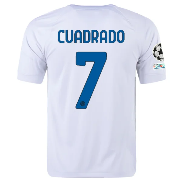 Nike Inter Milan Juan Cuadrado Away Jersey w/ Champions League + Copa Italia Patches 23/24 (White/Lyon Blue) Modern Men's Nike Inter Milan Juan Cuadrado Away Jersey w/ Champions League + Copa Italia Patches 23/24 (White/Lyon Blue) Modern Men's