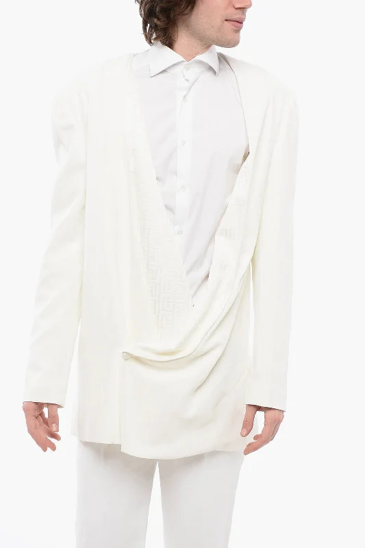 Balmain Viscose Wrap Blazer With Monogram Jacquard Details Refined Men's Velvet