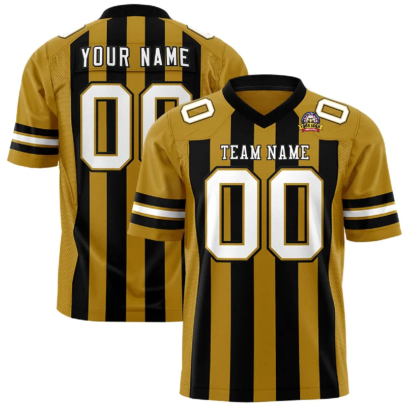 Custom Old Gold Black Personalized Thick Stripe Design Authentic Football Jersey Casual Men's Short Custom Old Gold Black Personalized Thick Stripe Design Authentic Football Jersey Casual Men's Short