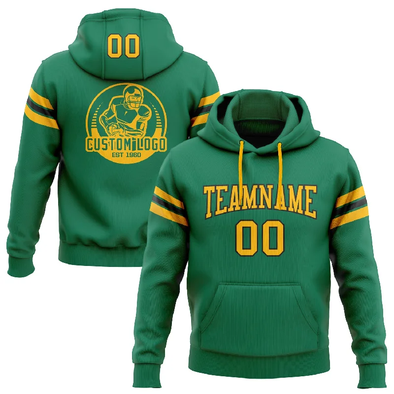 Custom Stitched Kelly Green Gold-White Football Pullover Sweatshirt Hoodie Artistic Men's Hand Custom Stitched Kelly Green Gold-White Football Pullover Sweatshirt Hoodie Artistic Men's Hand