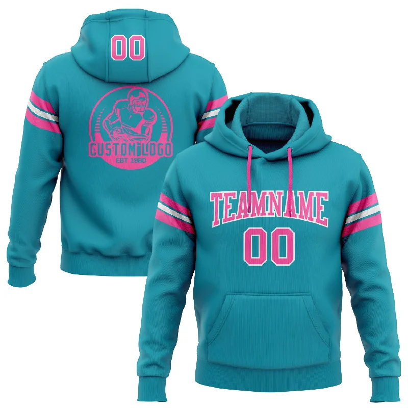 Custom Stitched Teal Pink-White Football Pullover Sweatshirt Hoodie Dynamic Men's High Custom Stitched Teal Pink-White Football Pullover Sweatshirt Hoodie Dynamic Men's High