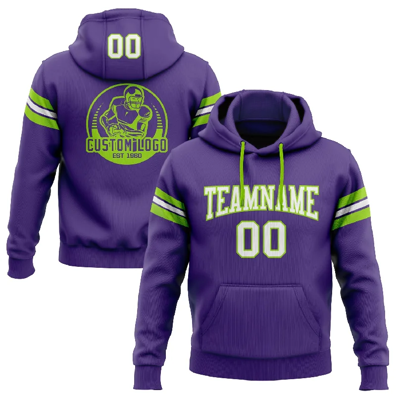 Custom Stitched Purple White-Neon Green Football Pullover Sweatshirt Hoodie Refined Men's Hand Custom Stitched Purple White-Neon Green Football Pullover Sweatshirt Hoodie Refined Men's Hand