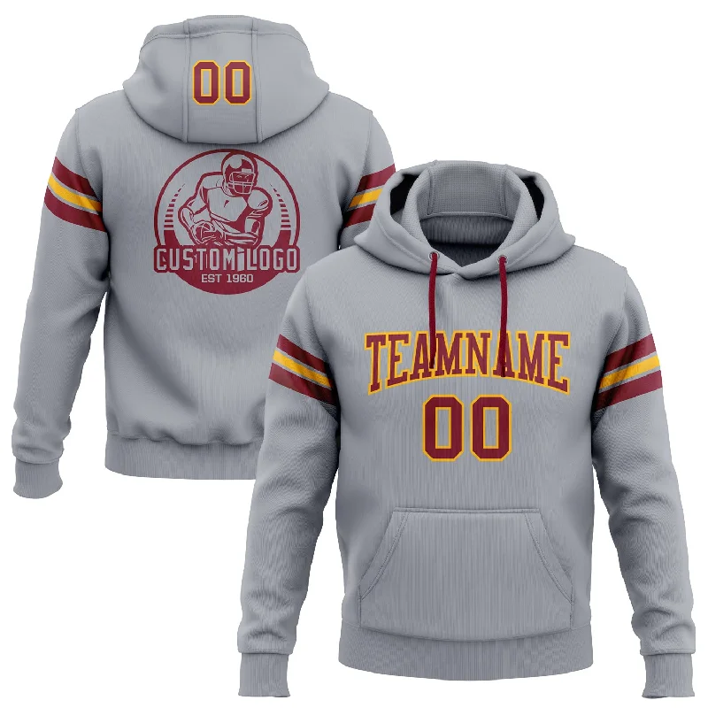 Custom Stitched Gray Crimson-Gold Football Pullover Sweatshirt Hoodie Street