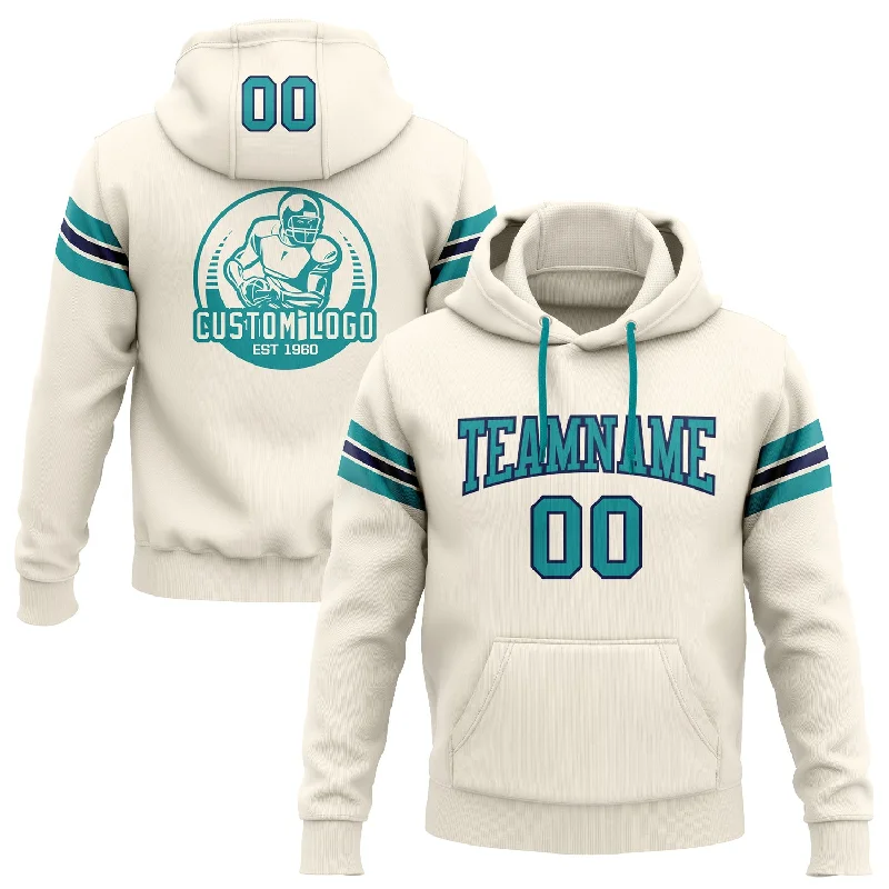 Custom Stitched Cream Teal-Navy Football Pullover Sweatshirt Hoodie Trendy Men's Scandinavian