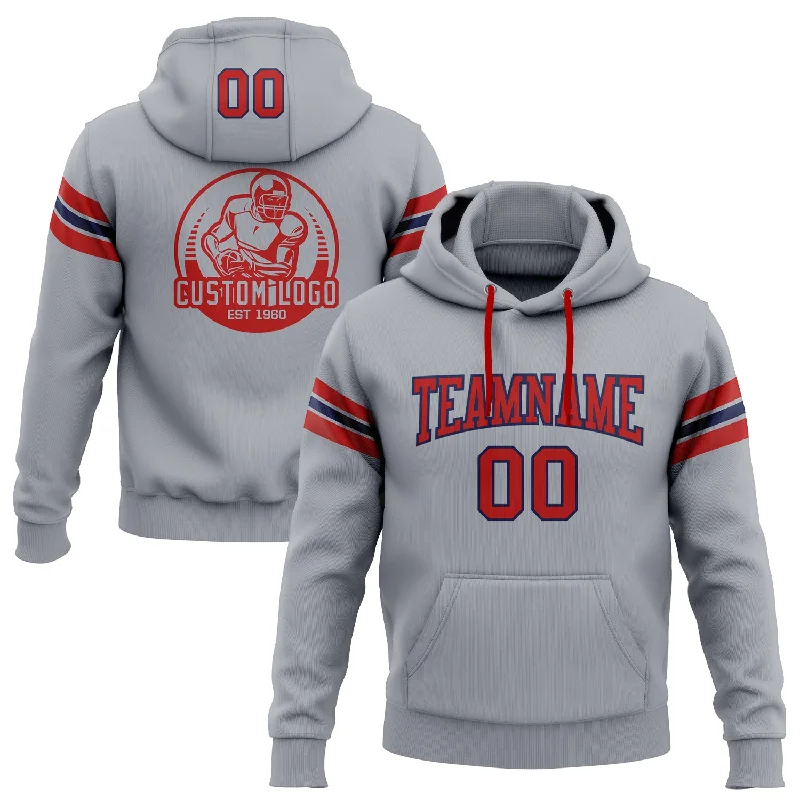 Custom Stitched Gray Red-Navy Football Pullover Sweatshirt Hoodie Unique Men's Upcycled Custom Stitched Gray Red-Navy Football Pullover Sweatshirt Hoodie Unique Men's Upcycled