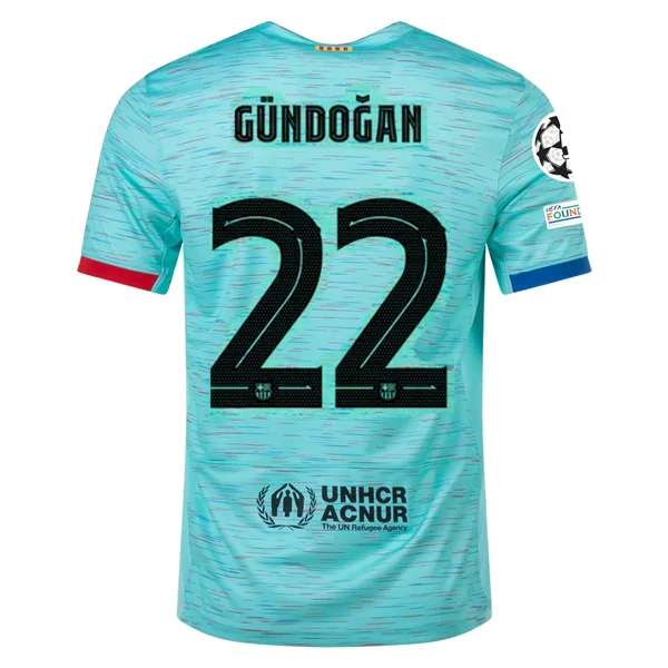 Nike Barcelona İlkay Gündoğan Third Jersey w/ Champions League Patches 23/24 (Light Aqua/Royal Blue) Artistic Men's Avant Nike Barcelona İlkay Gündoğan Third Jersey w/ Champions League Patches 23/24 (Light Aqua/Royal Blue) Artistic Men's Avant