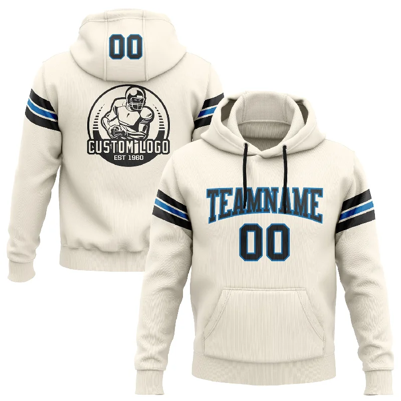 Custom Stitched Cream Black-Blue Football Pullover Sweatshirt Hoodie Monochromatic All Custom Stitched Cream Black-Blue Football Pullover Sweatshirt Hoodie Monochromatic All