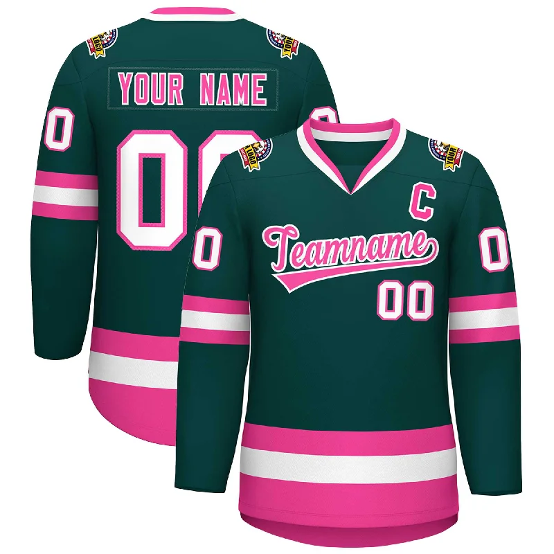 Custom Midnight Green Pink-White Classic Style Hockey Jersey Earthy Men's Sustainable Custom Midnight Green Pink-White Classic Style Hockey Jersey Earthy Men's Sustainable