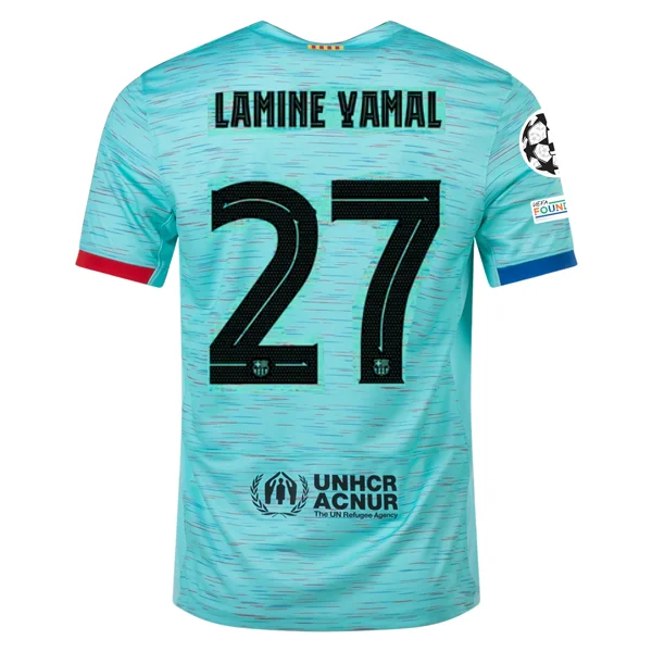 Nike Barcelona Lamine Yamal Third Jersey w/ Champions League Patches 23/24 (Light Aqua/Royal Blue) Street Nike Barcelona Lamine Yamal Third Jersey w/ Champions League Patches 23/24 (Light Aqua/Royal Blue) Street