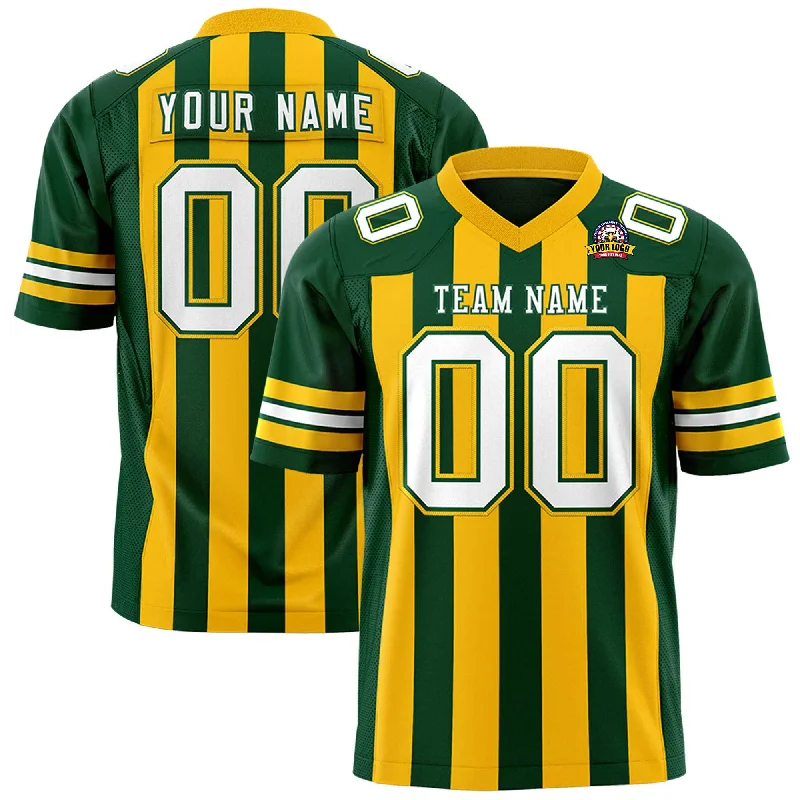 Custom Green Gold Personalized Thick Stripe Design Authentic Football Jersey Athletic Men's High Custom Green Gold Personalized Thick Stripe Design Authentic Football Jersey Athletic Men's High