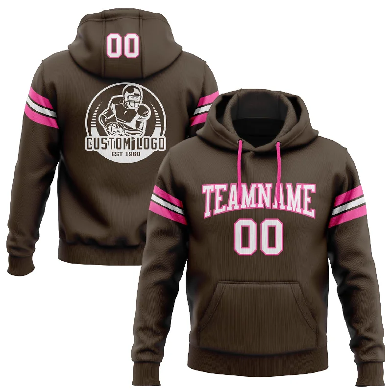 Custom Stitched Brown White-Pink Football Pullover Sweatshirt Hoodie Earthy Men's Sustainable Custom Stitched Brown White-Pink Football Pullover Sweatshirt Hoodie Earthy Men's Sustainable