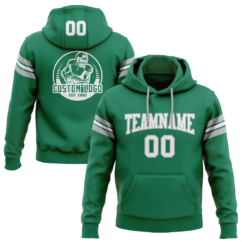 Custom Stitched Kelly Green White-Gray Football Pullover Sweatshirt Hoodie Classic Men's Pin Custom Stitched Kelly Green White-Gray Football Pullover Sweatshirt Hoodie Classic Men's Pin