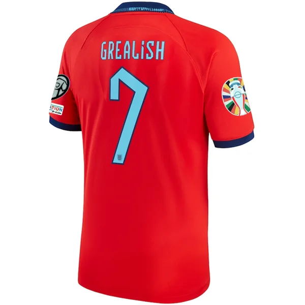 Nike England Jack Grealish Away Jersey 22/23 w/ Euro Qualifier Patches (Challenge Red/Blue Void) Relaxed Men's Australian Nike England Jack Grealish Away Jersey 22/23 w/ Euro Qualifier Patches (Challenge Red/Blue Void) Relaxed Men's Australian