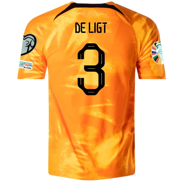 Nike Netherlands De Ligt Home Match Authentic Jersey w/ Euro Qualifying Patches 22/23 (Laser Orange/Black) Refined Men's Classic Nike Netherlands De Ligt Home Match Authentic Jersey w/ Euro Qualifying Patches 22/23 (Laser Orange/Black) Refined Men's Classic