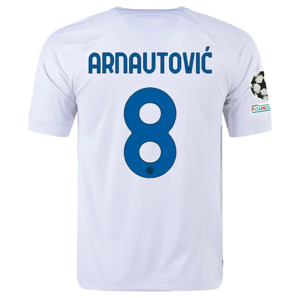 Nike Inter Milan Marco Arnautovic Away Jersey w/ Champions League + Copa Italia Patches 23/24 (White/Lyon Blue) Artistic Men's Hand Nike Inter Milan Marco Arnautovic Away Jersey w/ Champions League + Copa Italia Patches 23/24 (White/Lyon Blue) Artistic Men's Hand