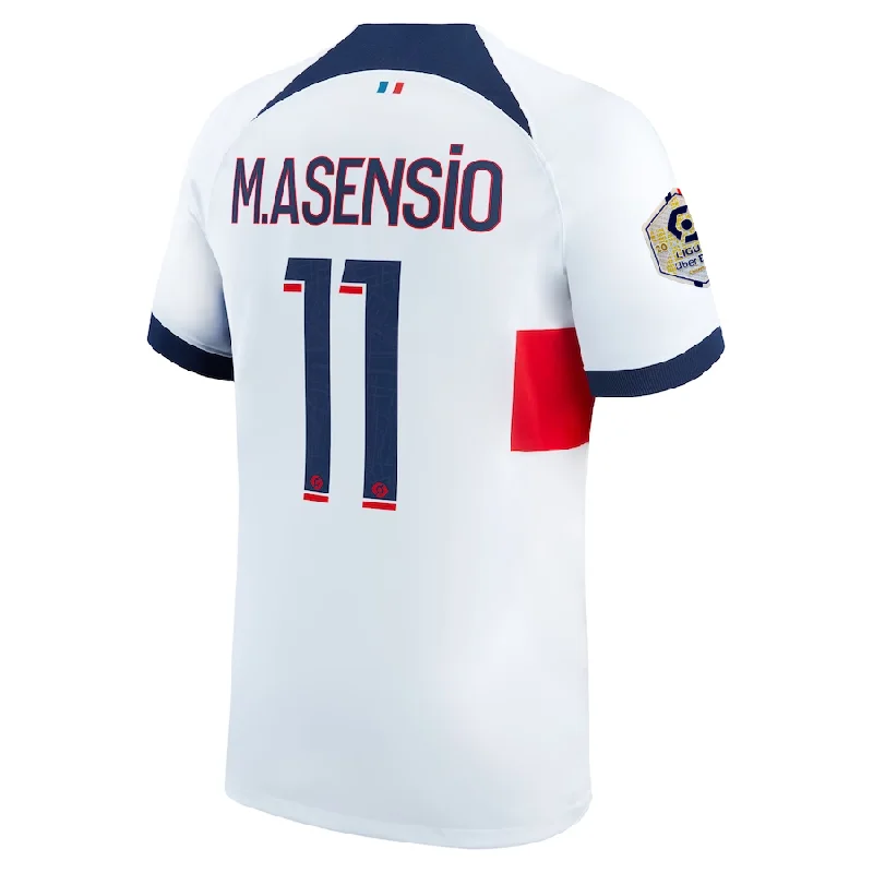 Nike Paris Saint-Germain Marco Asensio Away Jersey w/ Ligue 1 Patch 23/24 (White/Midnight Navy) Streetwear Style Nike Paris Saint-Germain Marco Asensio Away Jersey w/ Ligue 1 Patch 23/24 (White/Midnight Navy) Streetwear Style