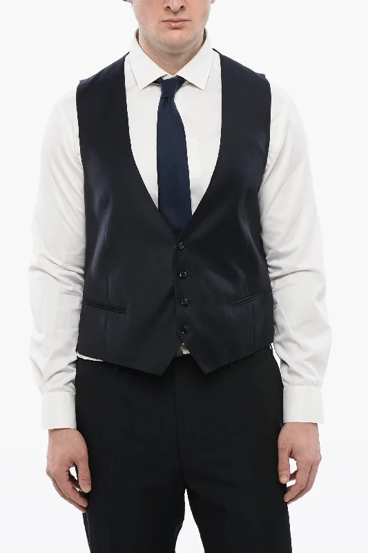 Corneliani Virgin Wool Academy Vest With Martingale Monochromatic Office Style