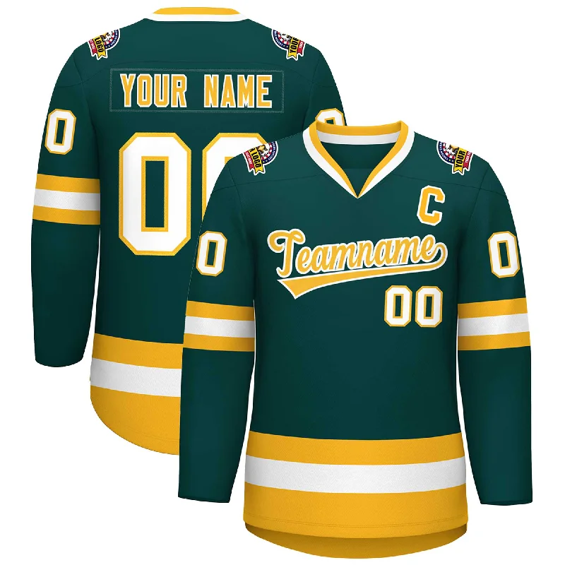 Custom Midnight Green Gold-White Classic Style Hockey Jersey Beach