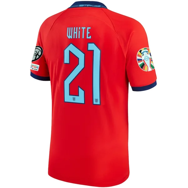 Nike England Ben White Away Jersey 22/23 w/ Euro Qualifier Patches (Challenge Red/Blue Void) Elegant Men's Cashmere Nike England Ben White Away Jersey 22/23 w/ Euro Qualifier Patches (Challenge Red/Blue Void) Elegant Men's Cashmere
