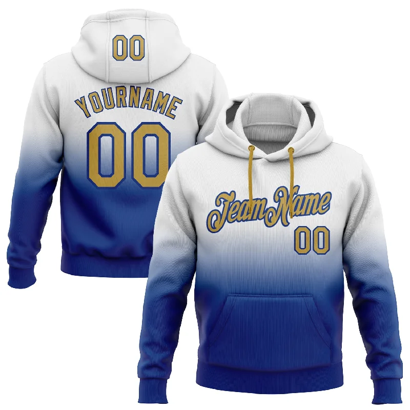 Custom Stitched White Old Gold-Royal Fade Fashion Sports Pullover Sweatshirt Hoodie Dapper Men's Bow Custom Stitched White Old Gold-Royal Fade Fashion Sports Pullover Sweatshirt Hoodie Dapper Men's Bow
