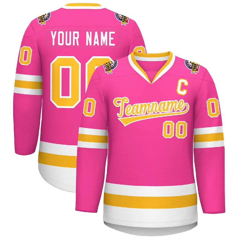 Custom Pink Gold-White Classic Style Hockey Jersey Unique Men's Upcycled
