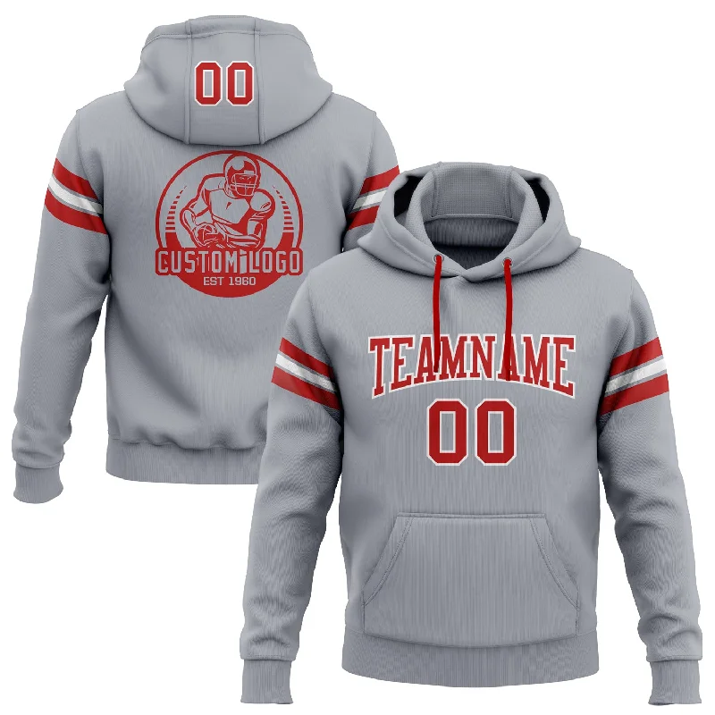 Custom Stitched Gray Red-White Football Pullover Sweatshirt Hoodie Cozy Men's Winter Custom Stitched Gray Red-White Football Pullover Sweatshirt Hoodie Cozy Men's Winter