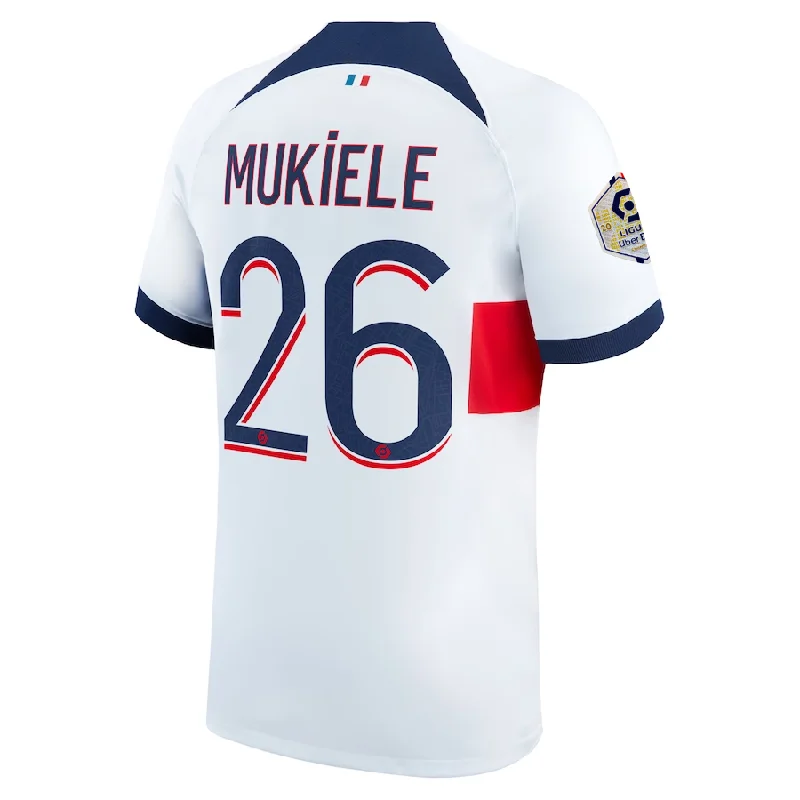 Nike Paris Saint-Germain Nordi Mukiele Away Jersey w/ Ligue 1 Patch 23/24 (White/Midnight Navy) Refined Men's Velvet Nike Paris Saint-Germain Nordi Mukiele Away Jersey w/ Ligue 1 Patch 23/24 (White/Midnight Navy) Refined Men's Velvet