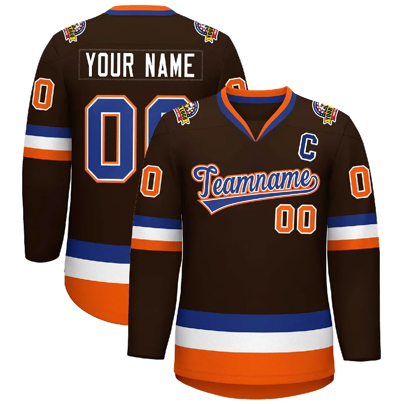 Custom Brown Royal White-Orange Classic Style Hockey Jersey Dynamic Men's Glow