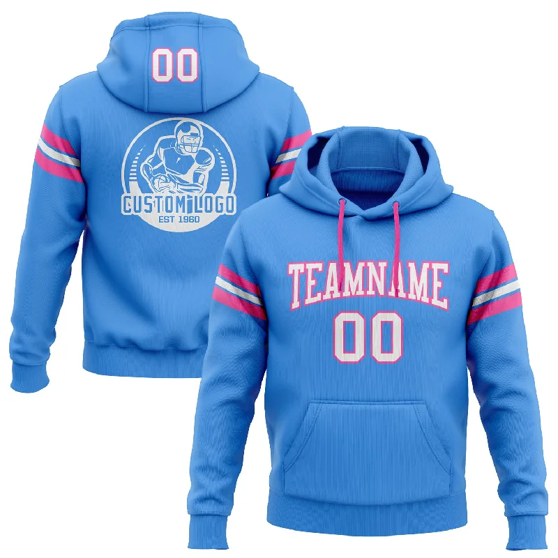 Custom Stitched Powder Blue White-Pink Football Pullover Sweatshirt Hoodie Cool Men's Skate