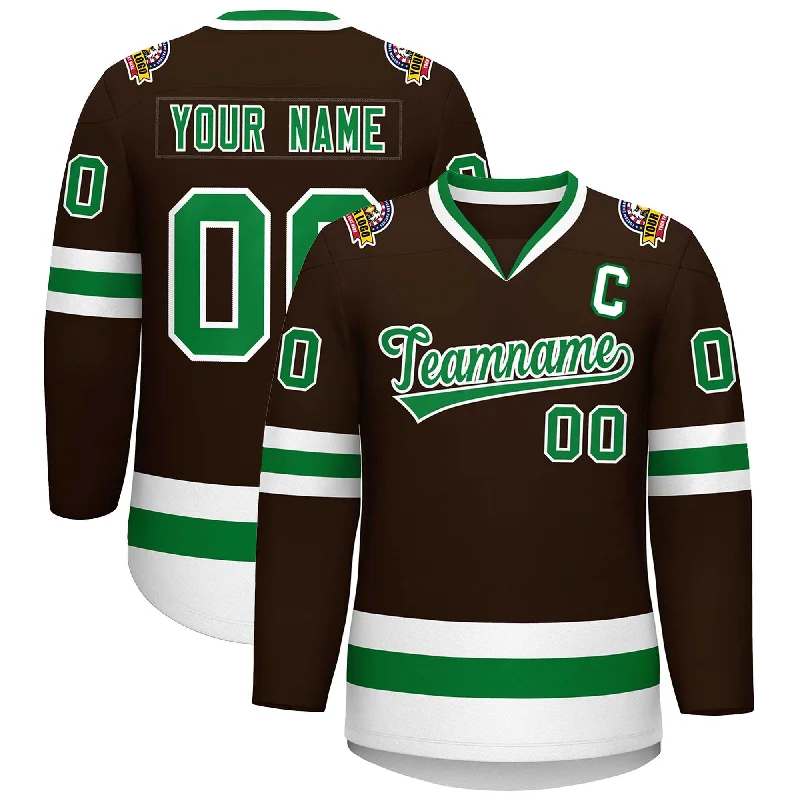Custom Brown Kelly Green-White Classic Style Hockey Jersey Elegant Men's Cashmere