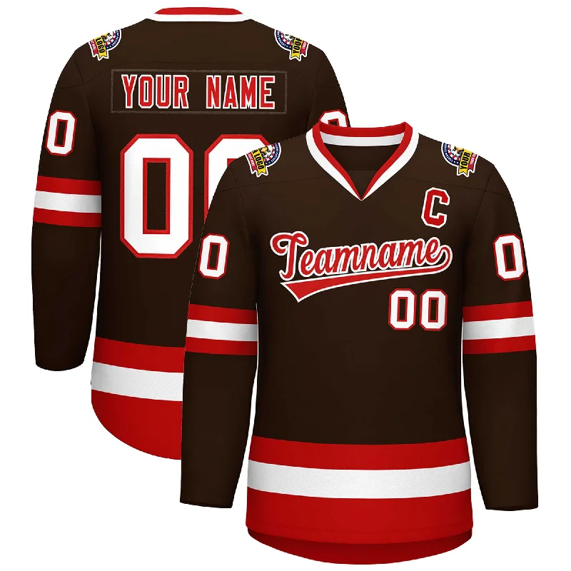 Custom Brown Red-White Classic Style Hockey Jersey Youthful Men's Pop