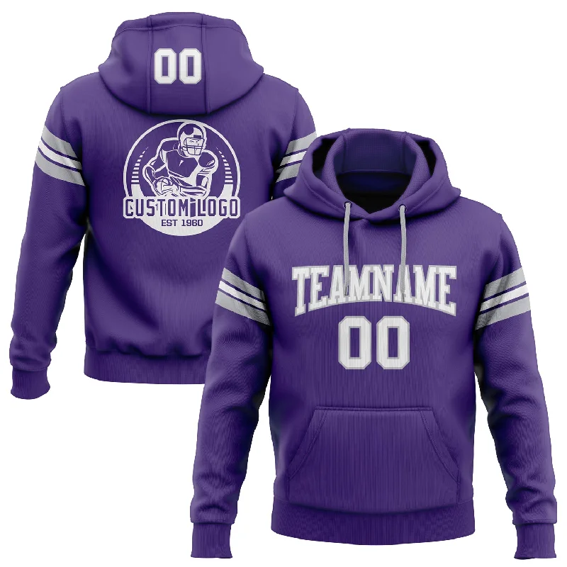Custom Stitched Purple White-Gray Football Pullover Sweatshirt Hoodie Polished Men's Silk Custom Stitched Purple White-Gray Football Pullover Sweatshirt Hoodie Polished Men's Silk