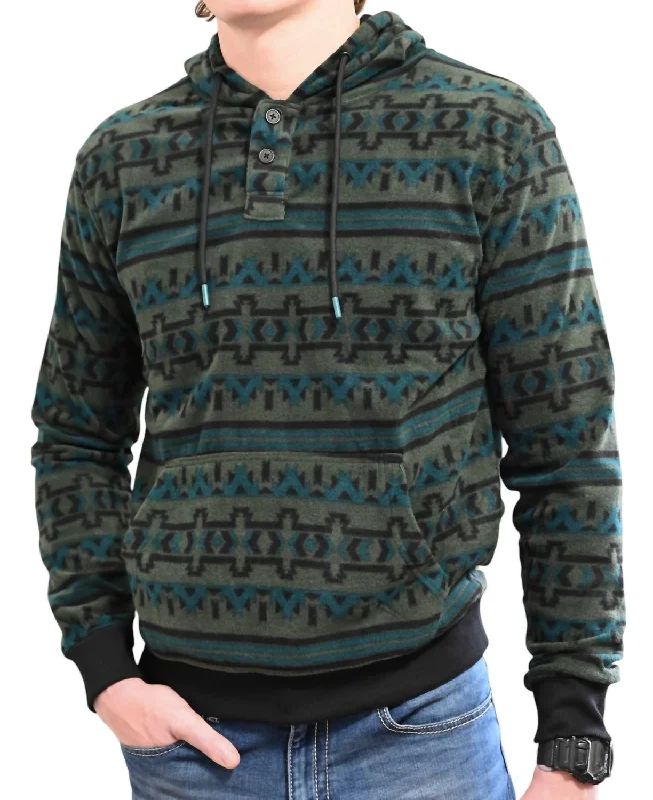 Punchy Ritter Aztec Pullover Jacket In Green Relaxed Men's Beach